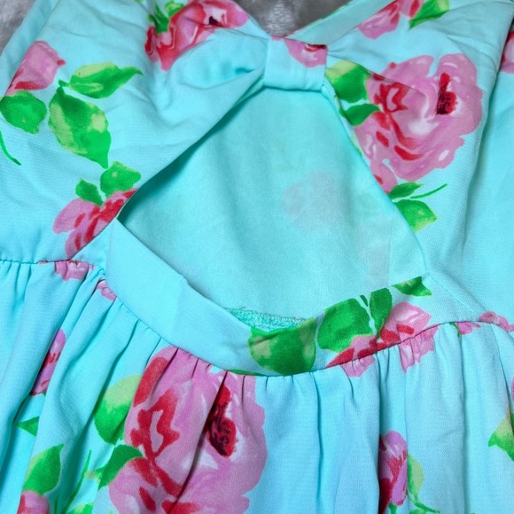 Bo Bel Dress Womens Small Aqua Blue Floral Bow Back Sleeveless Fit Flare Summer - Picture 11 of 16